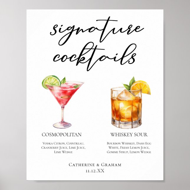 Sophisticated Wedding Signature Cocktails Menu Poster (Front)