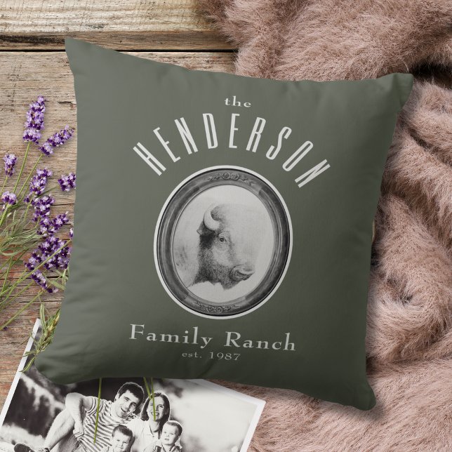 Sophisticated Western Ranch Buffalo Custom Sage Cushion (Creator Uploaded)