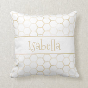Sophisticated White Gold Hexagon Beehive Pattern Cushion