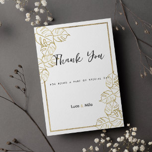 Sophisticated white gold tropical leaf Thank You  Invitation