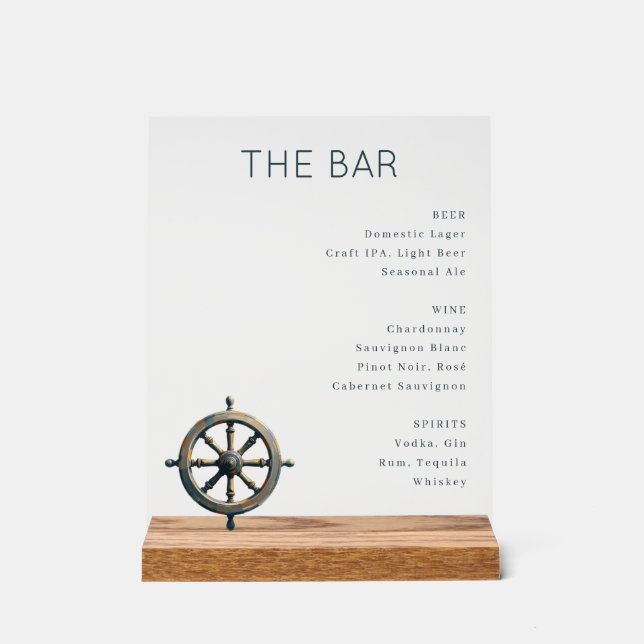 Sophisticated White Minimalist Bar Menu Acrylic Sign (Front)