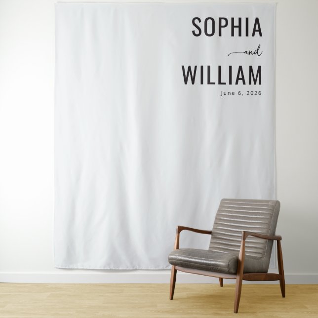 Sophisticated White Minimalist Calligraphy Tapestry (In Situ)