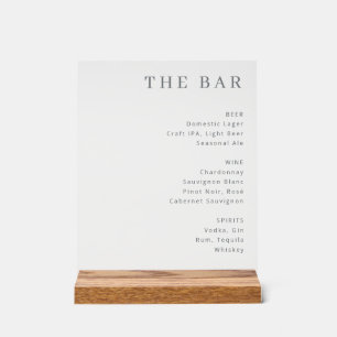 Sophisticated White Serif Bar Menu Acrylic Sign