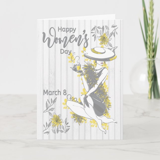 Sophisticated Woman with Grey Flowers Card (Front)