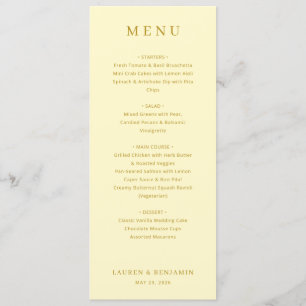 Sophisticated Yellow Wedding Menu