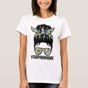 Sophomore Messy Bun Girl Teacher Student Ck To Sch T-Shirt