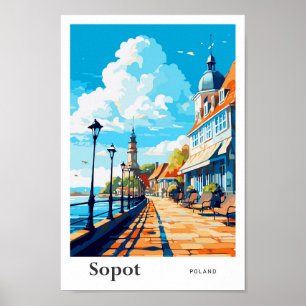 Sopot Poland Travel Vintage Illustration Poster