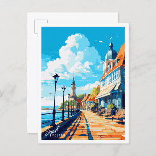 Sopot Poland vintage travel illustration Postcard