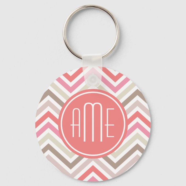 Sorbet Chevrons with Triple Monograms Key Ring (Front)