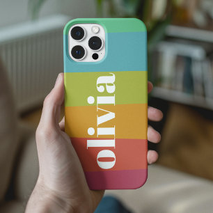 Sorbet Rainbow Colours Custom Name Summer iPhone 15 Pro Case
