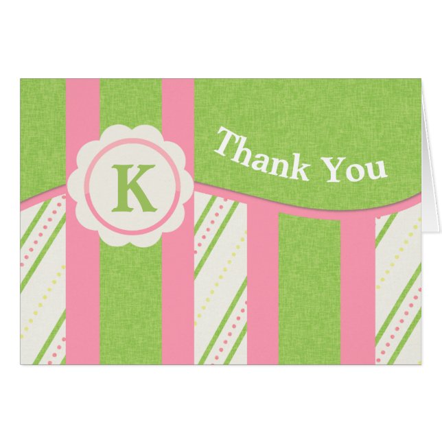 Sorbet Stripes and Dots Monogram Note Card (Front Horizontal)