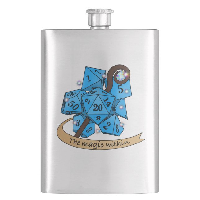 Sorcerer Dice Design Hip Flask (Front)