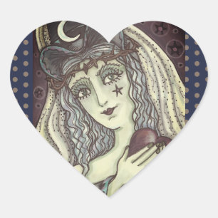 SORCERESS, GOTH WITCH HEART STICKERS Heart SHEET