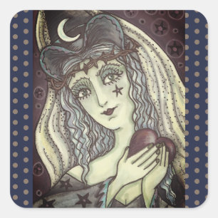 SORCERESS, GOTH WITCH HEART STICKERS Square SHEET