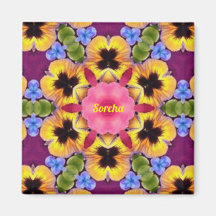 SORCHA ~ Abstract Pansy ~ Pink Blue Purple Yellow Magnet