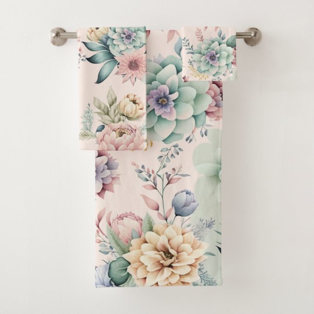 SORING BLOOM SOFT PEACH BATHROOM TOWEL SET (Insitu)