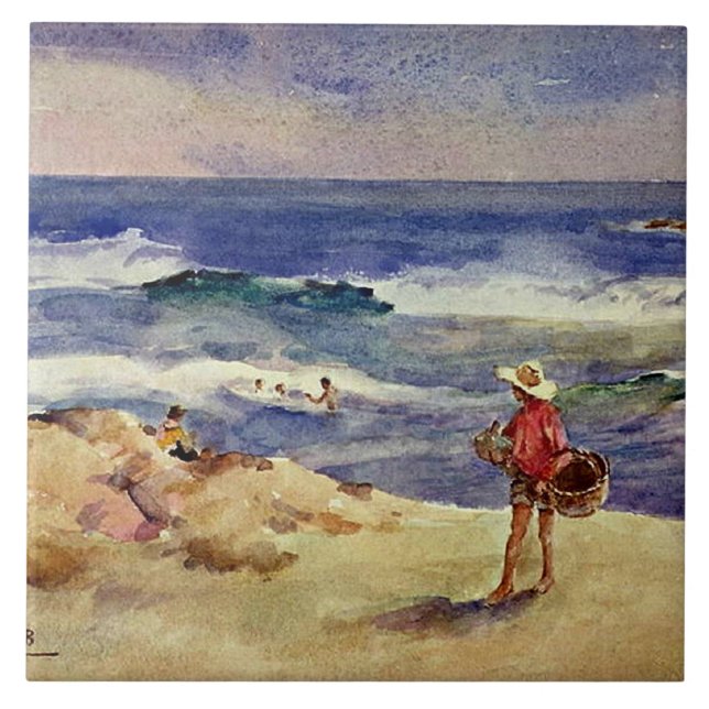 Sorolla - Boy on the Sand Ceramic Tile (Front)