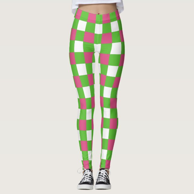Sorority Pink And Green Buffalo Plaid Leggings (Front)