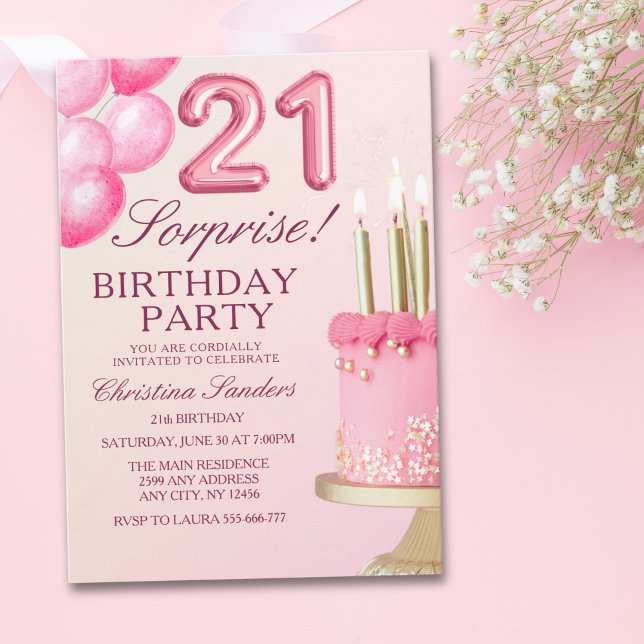 Sorprise Birthday Party 21th Birthday with Numers  Invitation (Creator Uploaded)