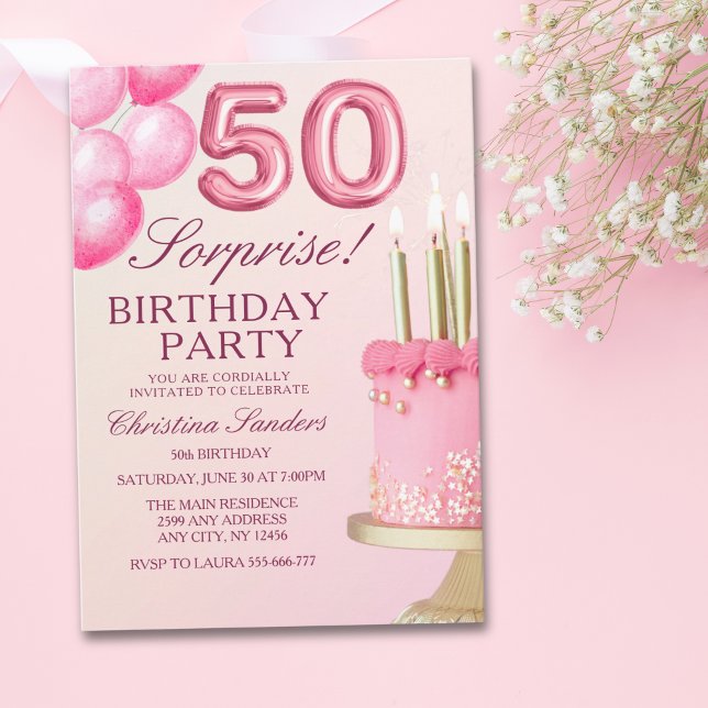 Sorprise Birthday Party 50th Birthday with Numers  Invitation (Creator Uploaded)