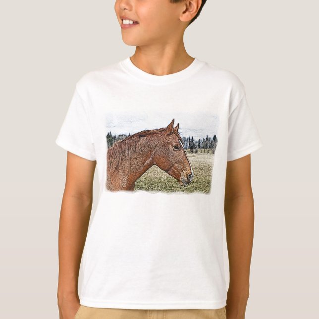 Sorrel Horse Portrait Equine Art Illustration T-Shirt (Front)