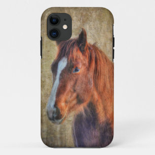 Sorrel Horse Portrait on Rustic Grunge-effect iPhone 11 Case