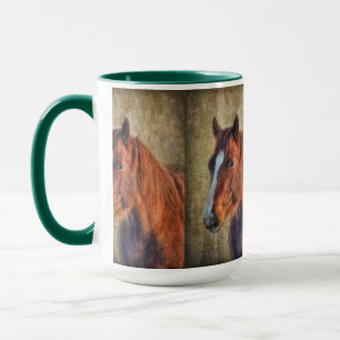 Sorrel Horse Portrait on Rustic Grunge-effect Mug