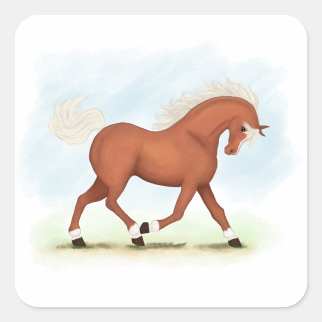 Sorrel Horse With Blaze & Socks Equestrian Square Sticker (Front)