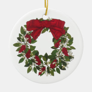 Sorrel /Poinsettia Wreath Ceramic Tree Decoration