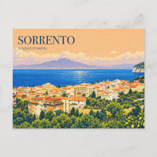 Sorrento and Vesuvius Retro Travel Art Postcard