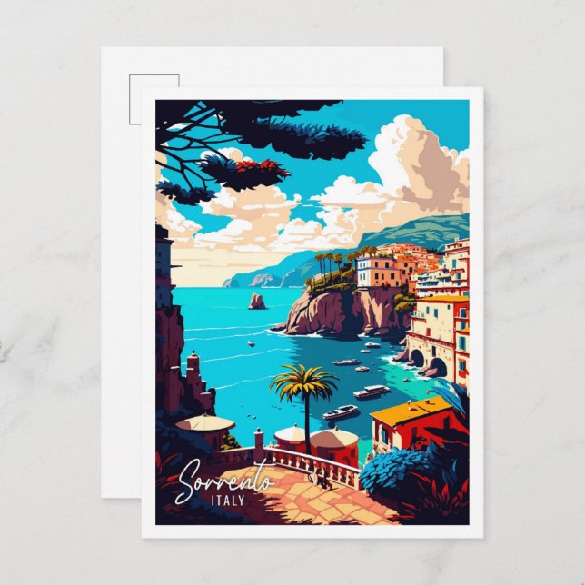 Sorrento Italy Art vintage travel illustration Postcard (Front/Back)