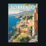 Sorrento Italy Travel Art Vintage Postcard<br><div class="desc">Sorrento retro vector travel design. Perched atop cliffs that separate the town from its busy marinas,  it’s known for sweeping water views and Piazza Tasso,  a cafe-lined square.</div>