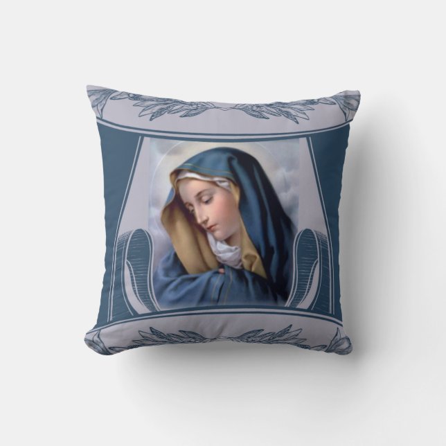 Sorrowful Mother Virgin Mary Blue Cushion (Front)