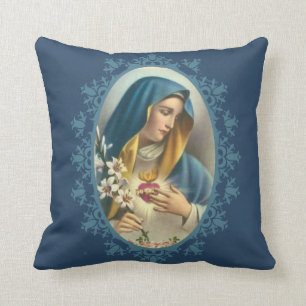Sorrowful Mother Virgin Mary Heart Lily Roses Cushion