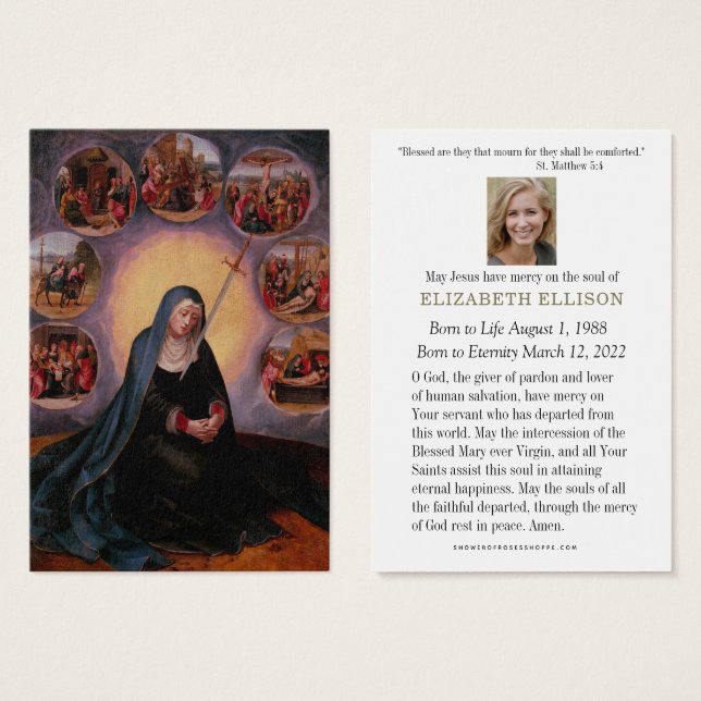 Sorrowful Virgin Mary Catholic Funeral Prayer  (Front & Back)