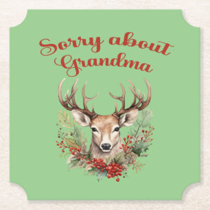 Sorry About Grandma Funny Christmas Paper Coaster