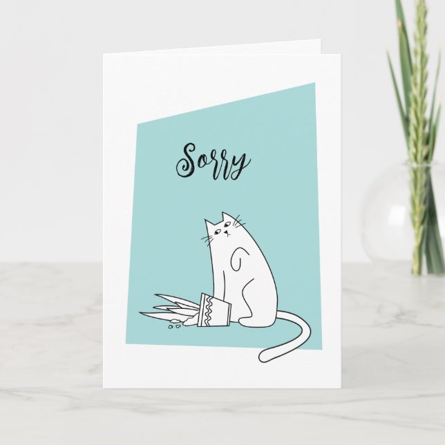 Sorry Apologise Regrets Cat Plant Greeting Card (Front)