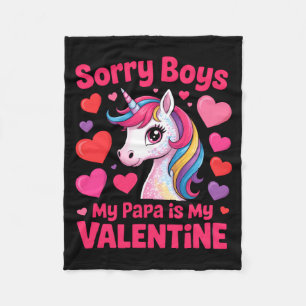 Sorry boys papa is valentine lovely unicorn hearts fleece blanket