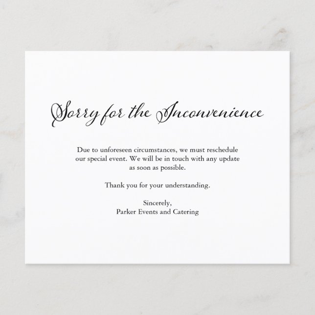 Sorry | BUDGET Elegant Cancellation Announcement (Front)