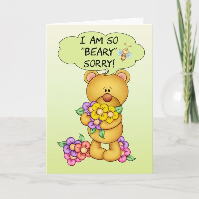 Sorry Card "Beary" Sorry With Bear And Flowers (Front)