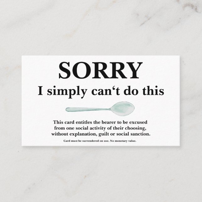 Sorry Card with Spoon for Spoonies (Front)