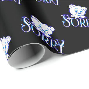SORRY EYES BEAR ON BLACK WRAPPING PAPER