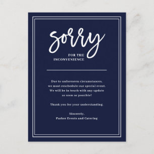 Sorry for Inconvenience Cancellation or Postpone Announcement Postcard