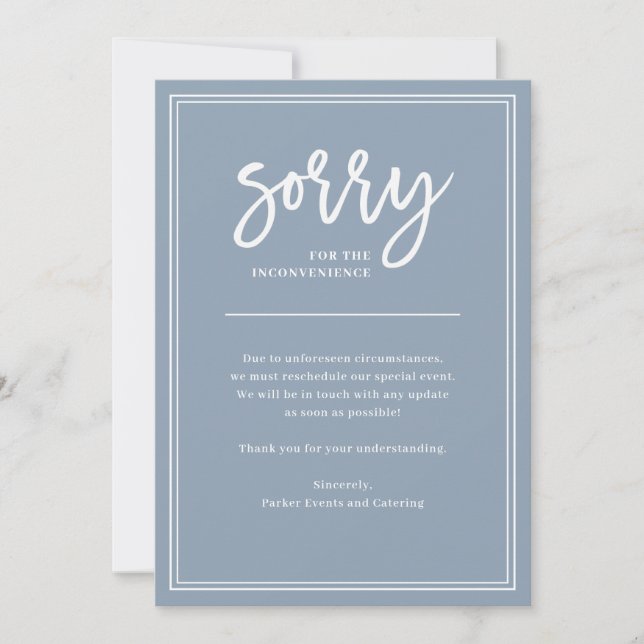 Sorry for Inconvenience | Cancellation or Postpone Invitation (Front)