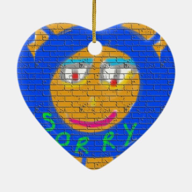 Sorry Graffiti, Art Sad Face, Sadness Regret Ceramic Ornament (Back)
