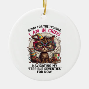 Sorry I Am in Crisis Funny 70th Birthday Quote Ceramic Ornament