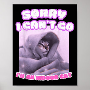 Sorry I Can't Go I'm An Indoor Cat Funny Kitten Me Poster