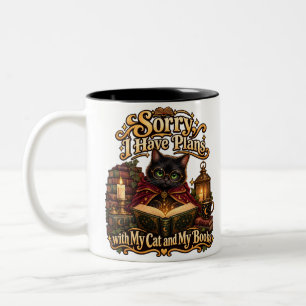 Sorry I Have Plans Dark Academia Cat and Books Two-Tone Coffee Mug
