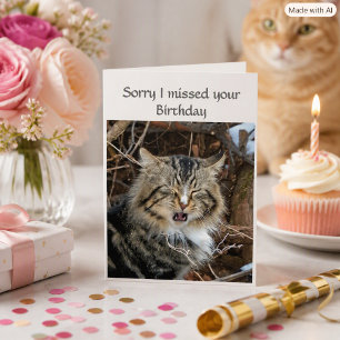 Sorry I Missed Your Birthday Norwegian Forest Cat Card