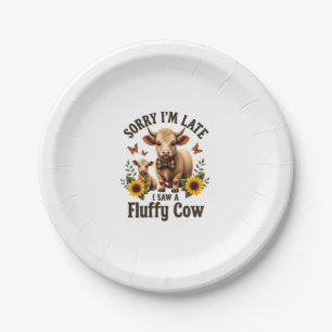 Sorry Im Late I Saw A Fluffy Cow Vintage Highland Paper Plate